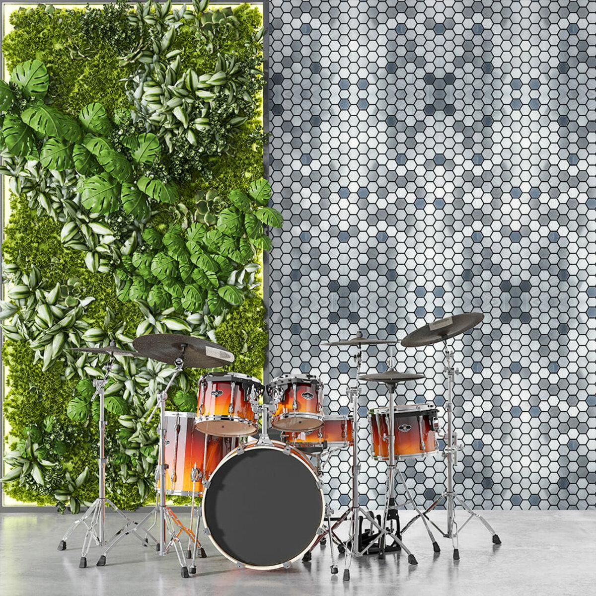 Серебряная мозаика в интерьере — самоклеящаяся алюминиевая плитка 300х300