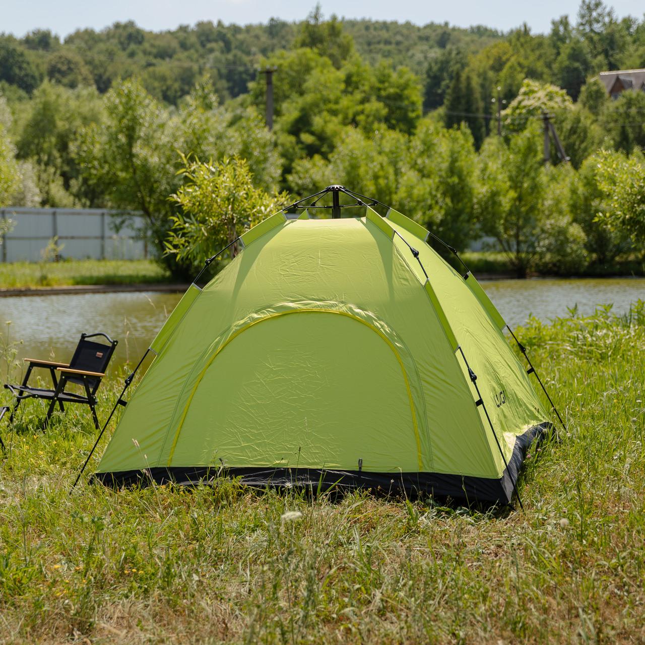 Кемпинговая палатка быстрого установки 2 на 2, вид сбоку с входом и москитной сеткой