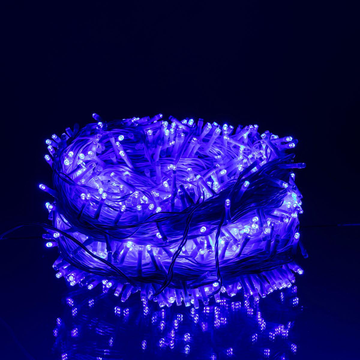 Уличная светодиодная гирлянда 100 м, 1000 LED на белом проводе — синее свечение
