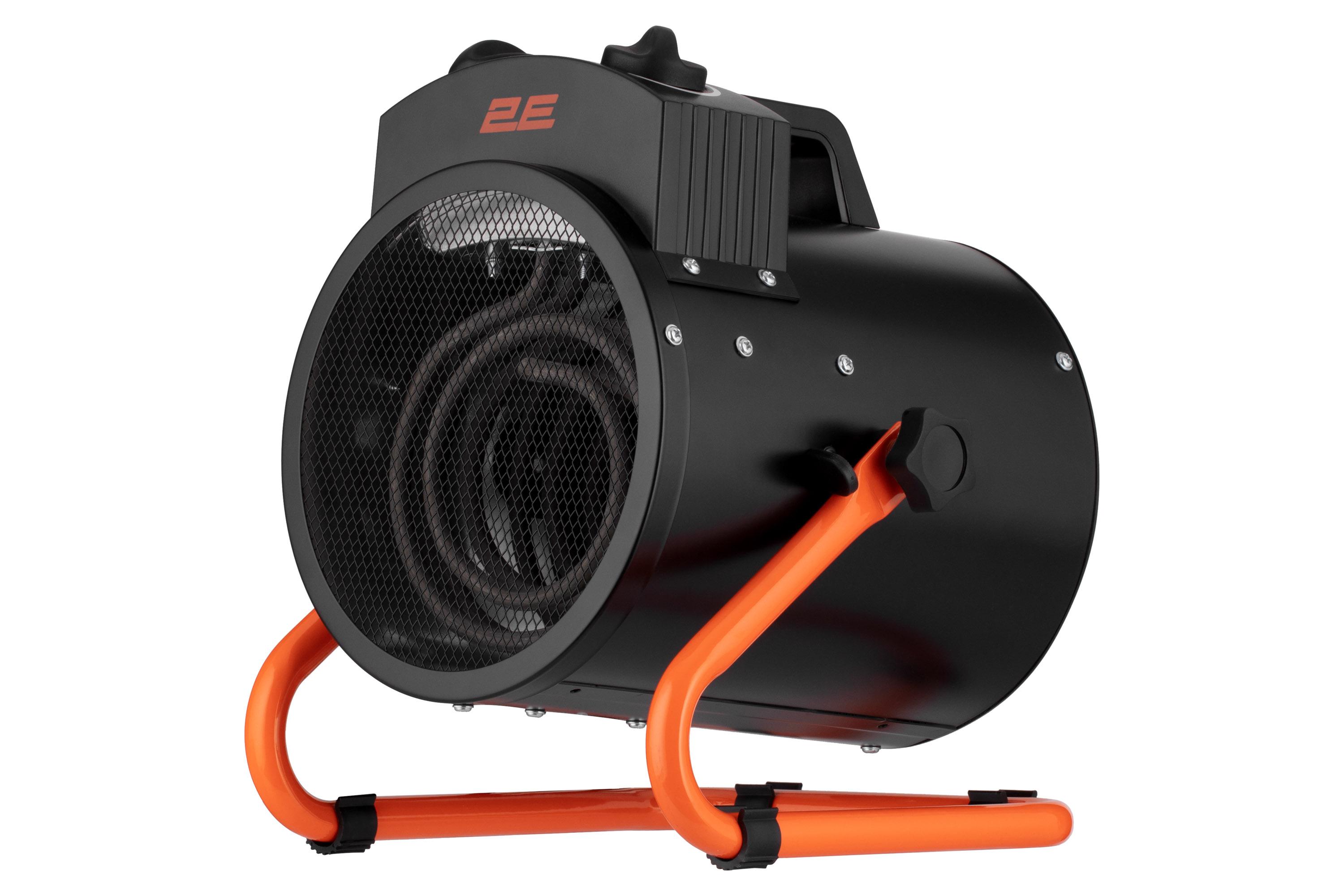 мобильная электрическая тепловая пушка 3 кВт — черный корпус, нержавеющий нагревательный элемент, расход воздуха 286 м³/ч