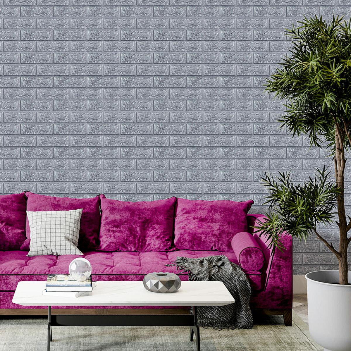панель 3D серебряный кирпич в интерьере — самоклеящиеся 3D панели под кирпич