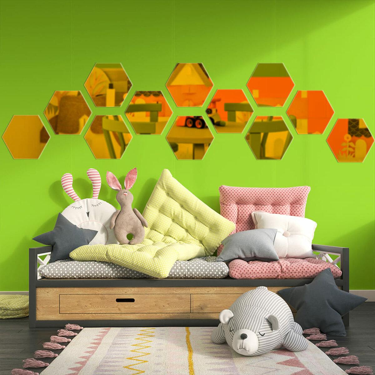 зеркальный акриловый декор самоклеящийся золотой панно в детской и гостиной