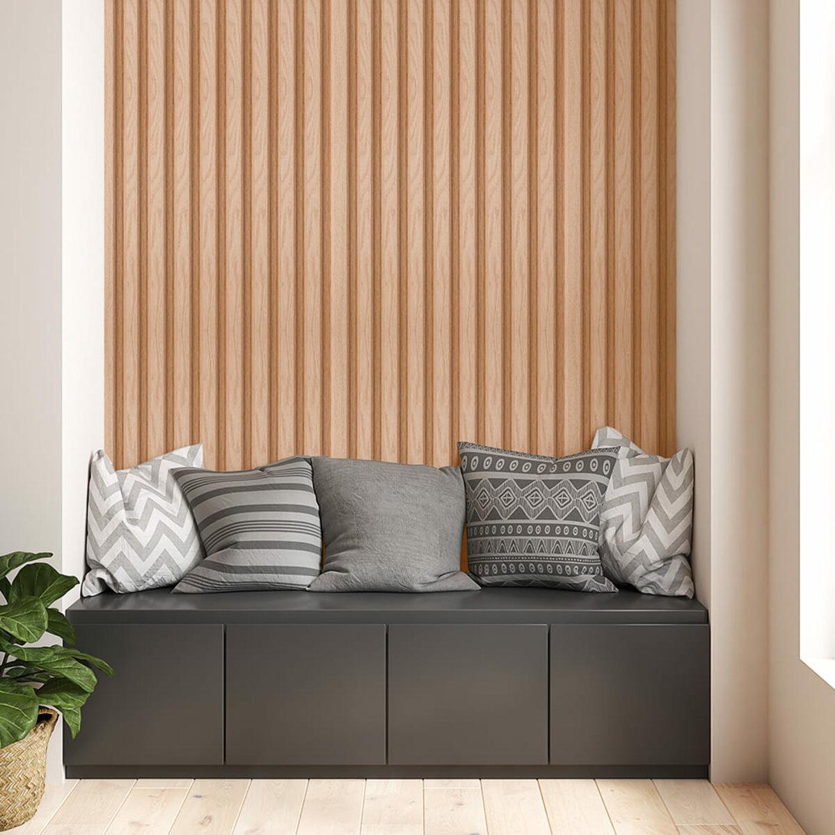 реечная отделка стен в интерьере из полистирола рейка бук 2900x120x20 мм