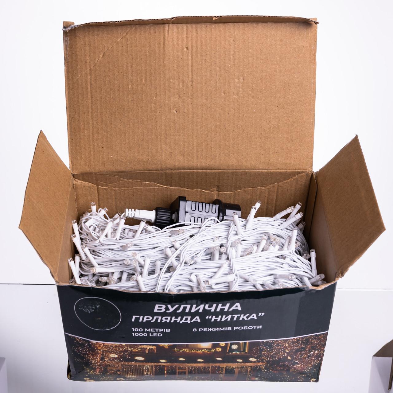 Гирлянда-нитка для украшения деревьев и интерьера, синее LED освещение на белом проводе