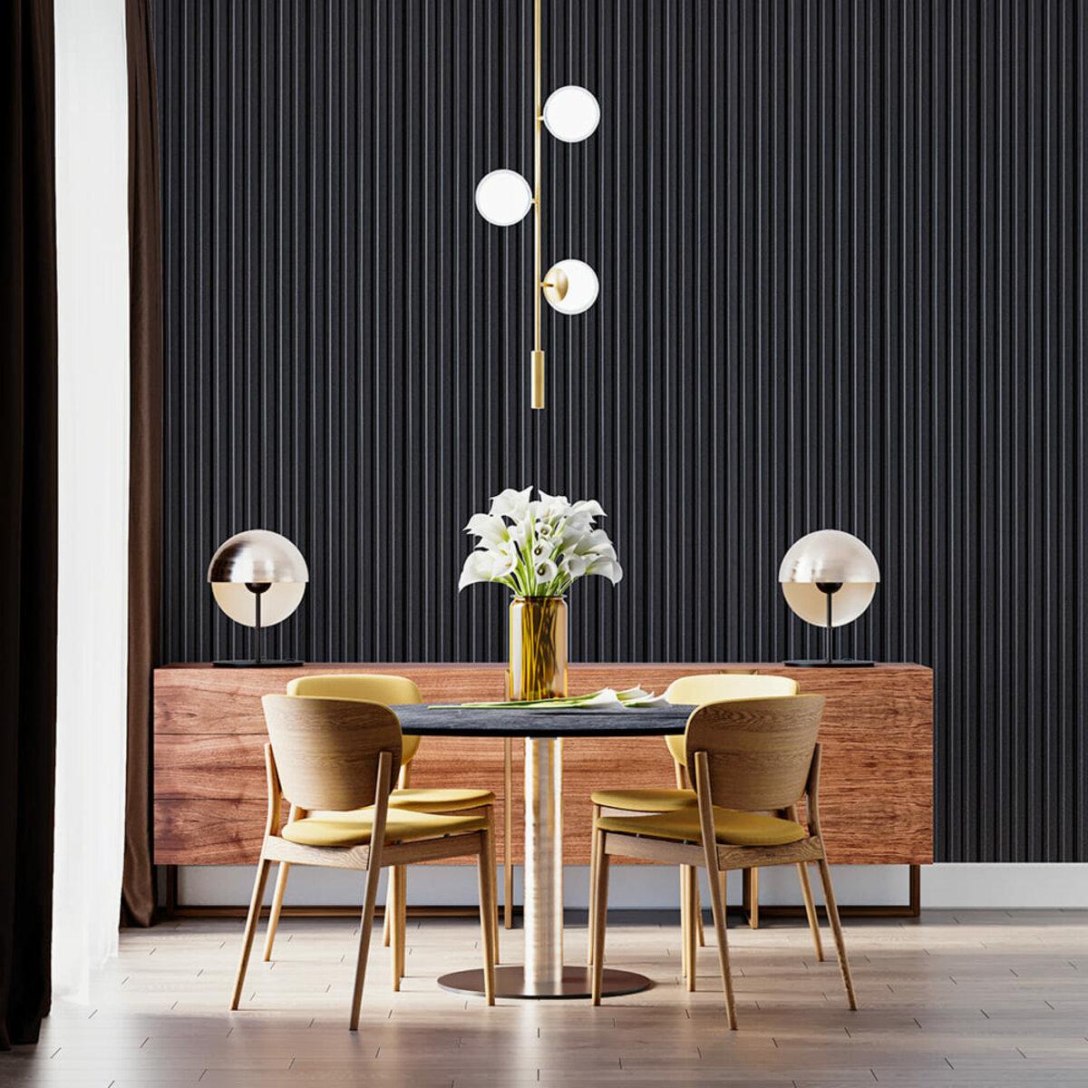 Декоративные стеновые рейки WPC антрацит 3000x150 в интерьере - панели WPC для внутренней отделки