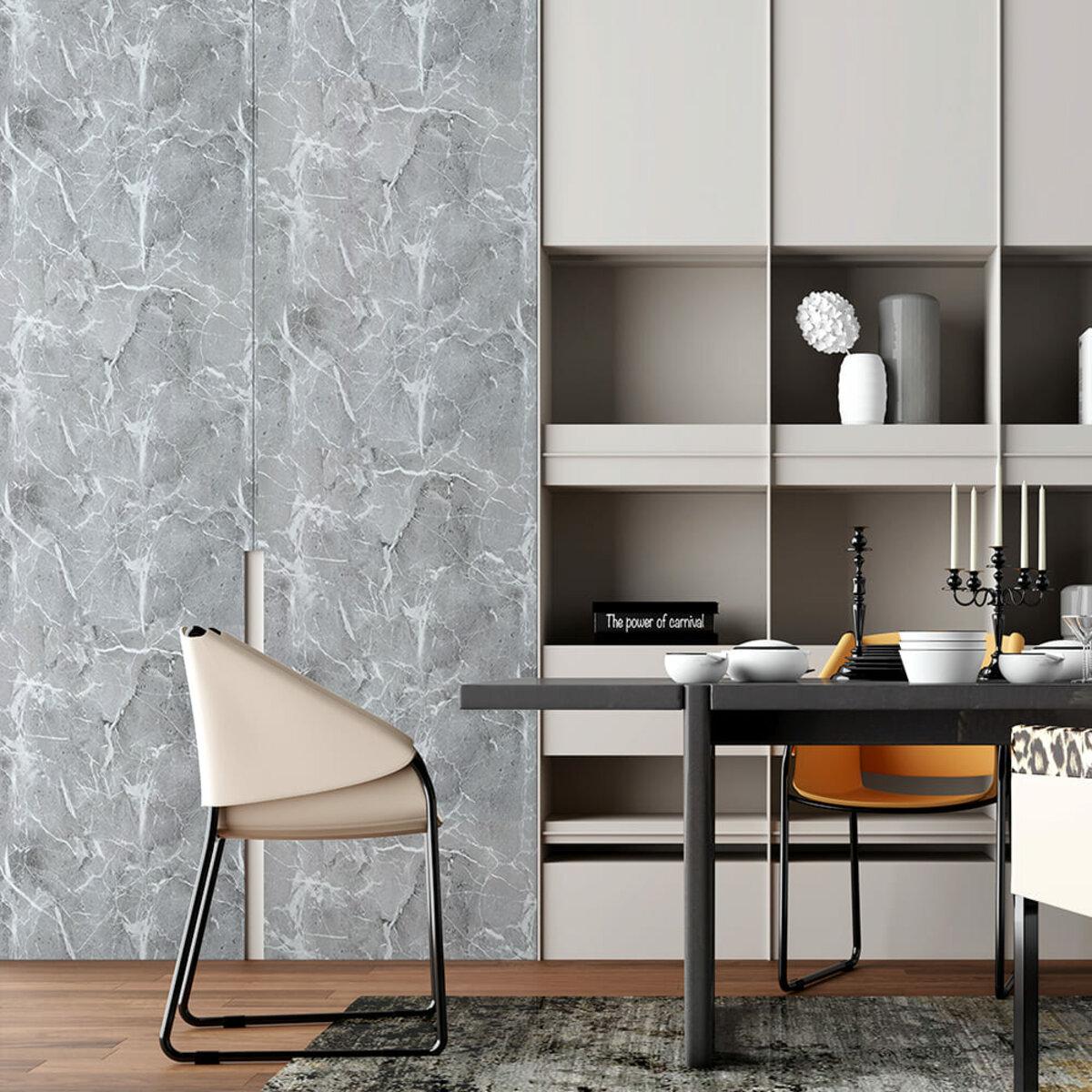 самоклеящаяся ПВХ плёнка под мрамор 600х10000 мм в интерьере — декор стен и мебели