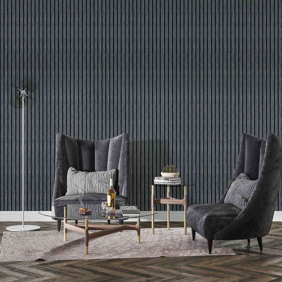 Декоративная рейка для стены темный графит в интерьере — панель для внутренней отделки стен