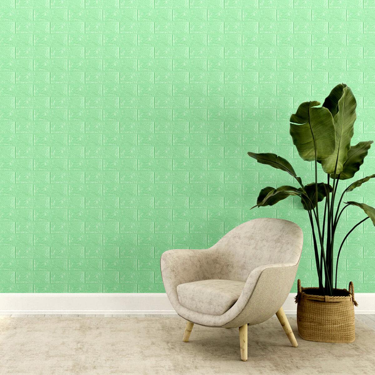 мятные самоклеящиеся 3D панели кирпич в интерьере лист 700x770 мм