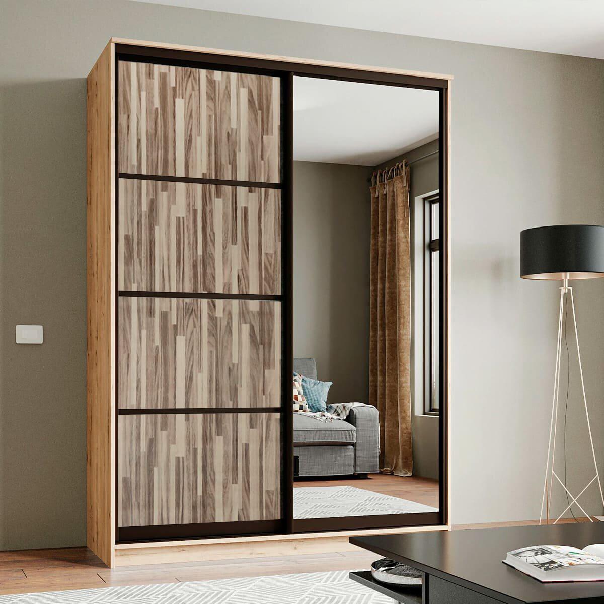 самоклеящаяся пленка коричневый шпон для мебели 90 см — пример использования на дверцах шкафа