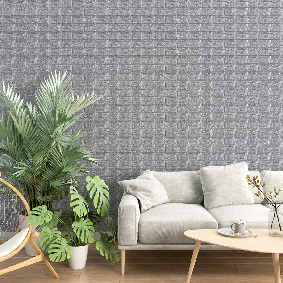 3D панели под кирпич для стен серебристые панель 700x770 в интерьере