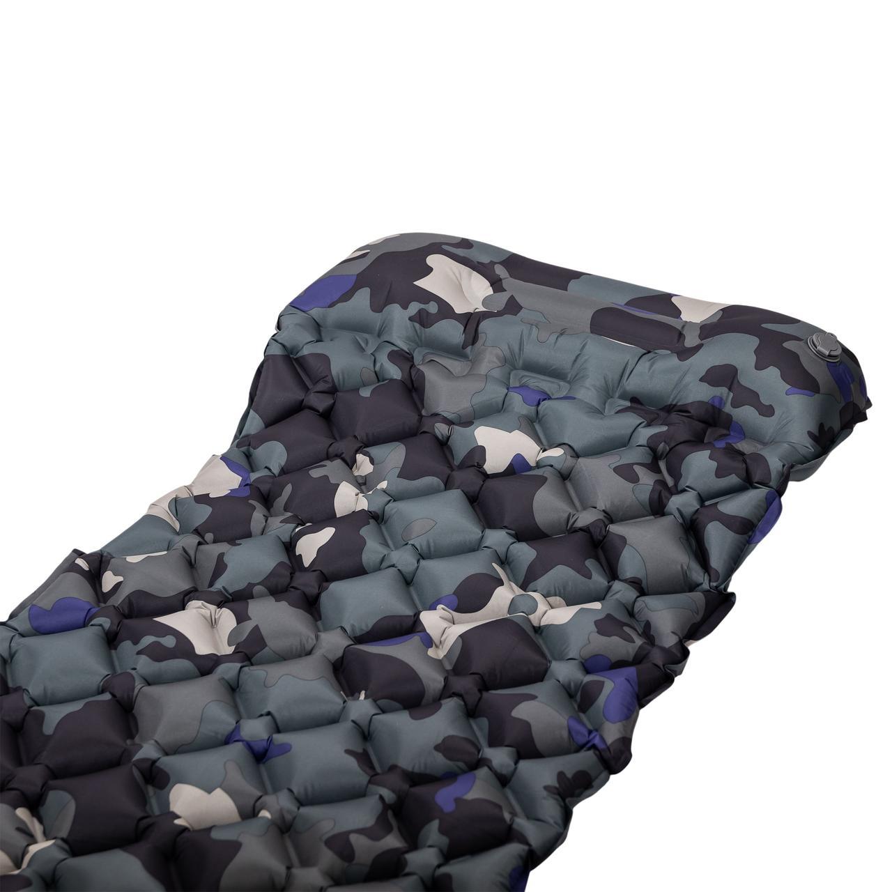 туристический надувной матрас 190x55x3 см камуфляжный вид с подголовником - компактный кемпинговый спальный коврик