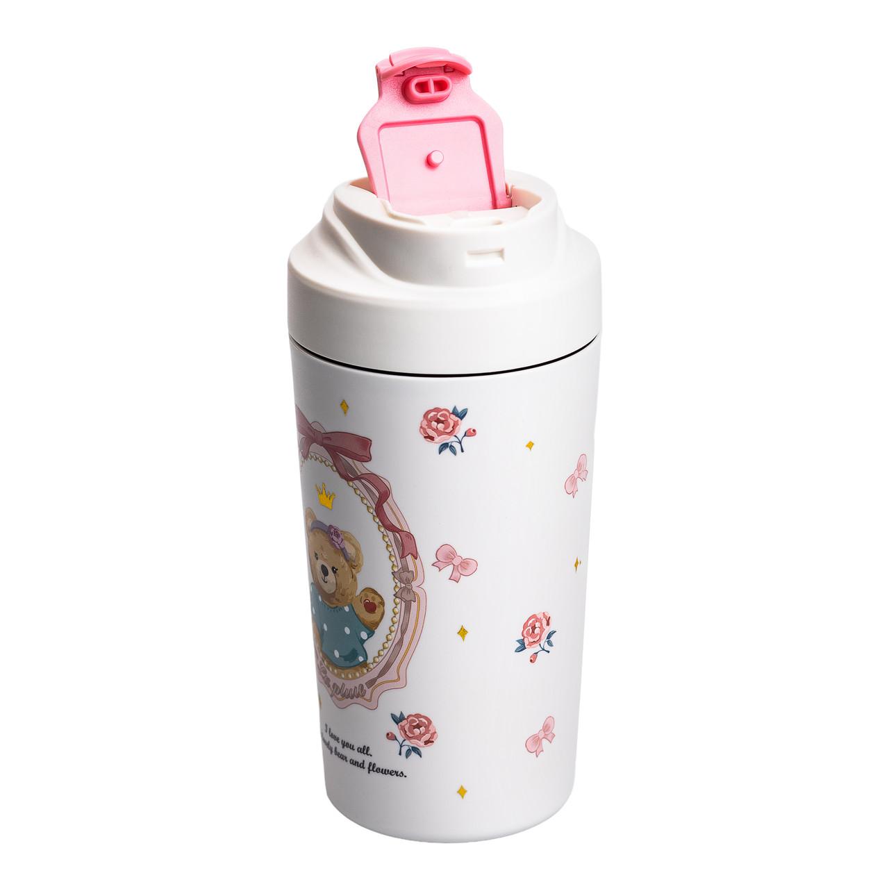 вакуумная кружка для путешествий 480 мл — вид сбоку с открытой откидной крышкой