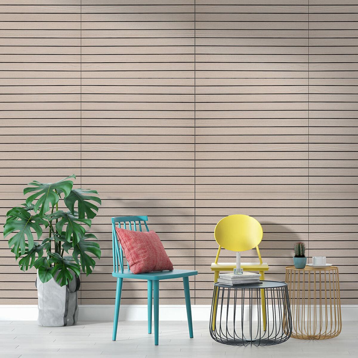 Виниловые рейки для стен с 3D эффектом — панель Ясень кремовый в интерьере, 600x600 мм