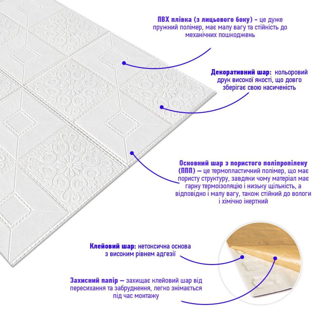 Біла самоклеюча 3D панель фігури у рулоні, рельєфне декоративне покриття для стін