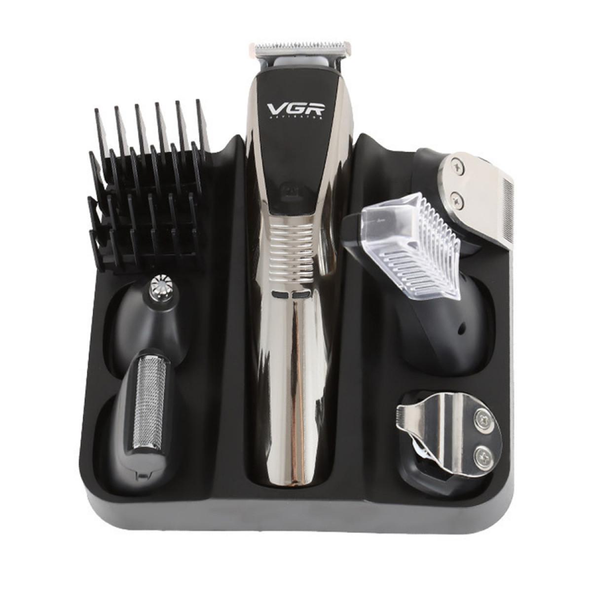 аккумуляторная машинка для стрижки VGR серебристая корпус металл индикатор заряда
