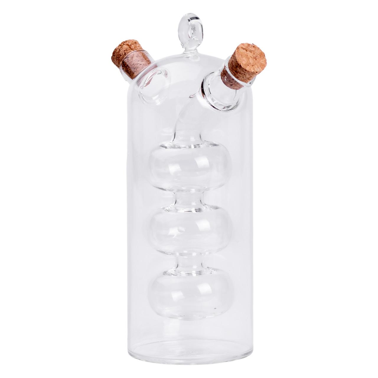 Стеклянная бутылка 2 в 1 для масла и уксуса с пробковыми крышками и внутренним резервуаром