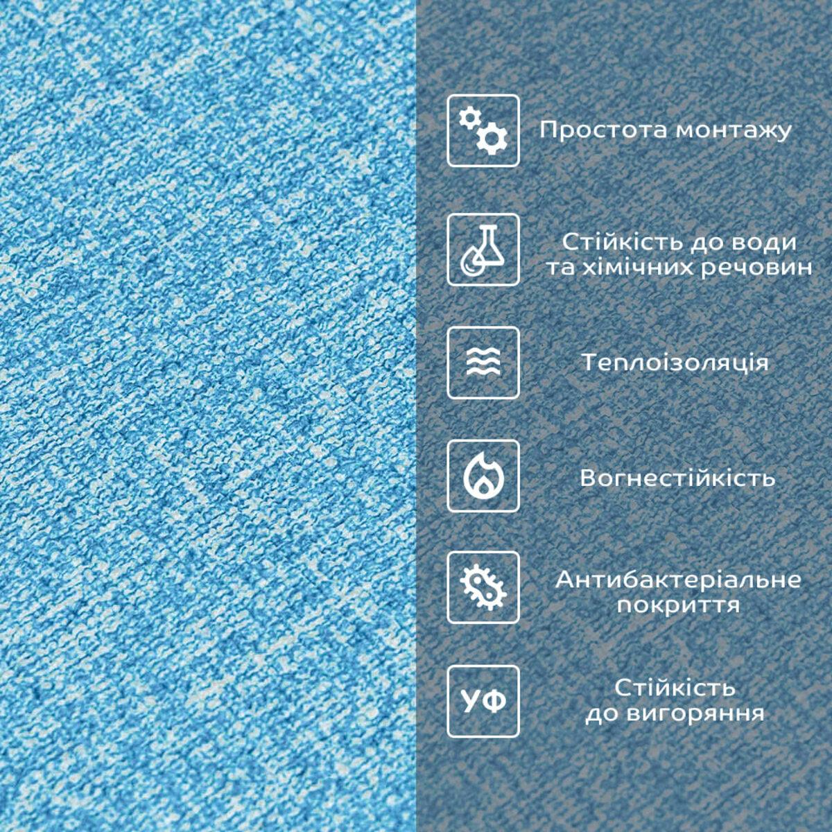 голубые самоклеящиеся термоизоляционные обои в интерьере, рельефная поверхность