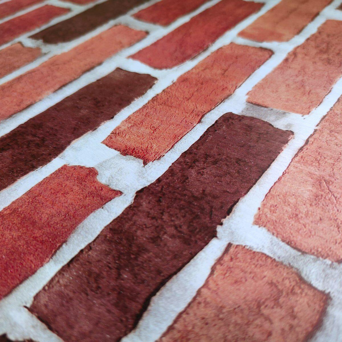 Крупный план рельефной матовой самоклеющейся пленки под кирпич, фактура и оттенки