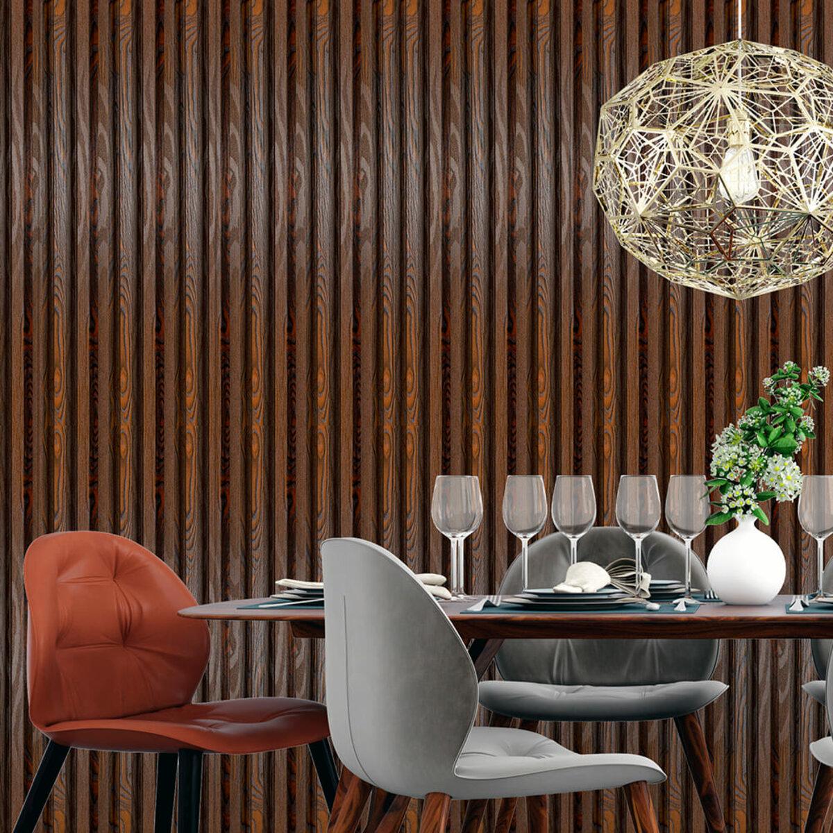 Декоративні рейки WPC в сучасному інтер'єрі вітальні з дерев'яним декором