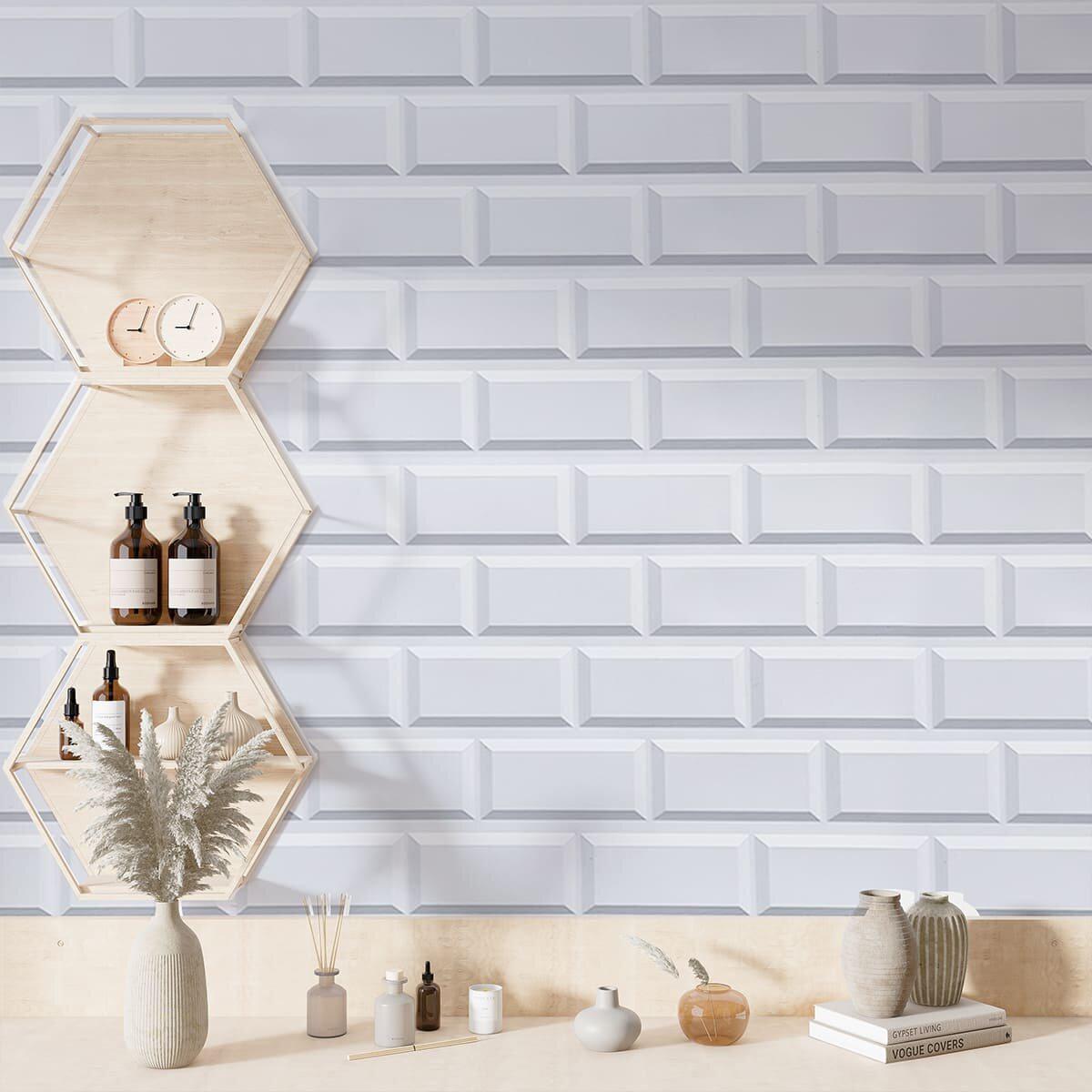 ПВХ панели под кирпич белые в интерьере: стеновая панель 960x480x4 мм, эффект белого клинкерного кирпича