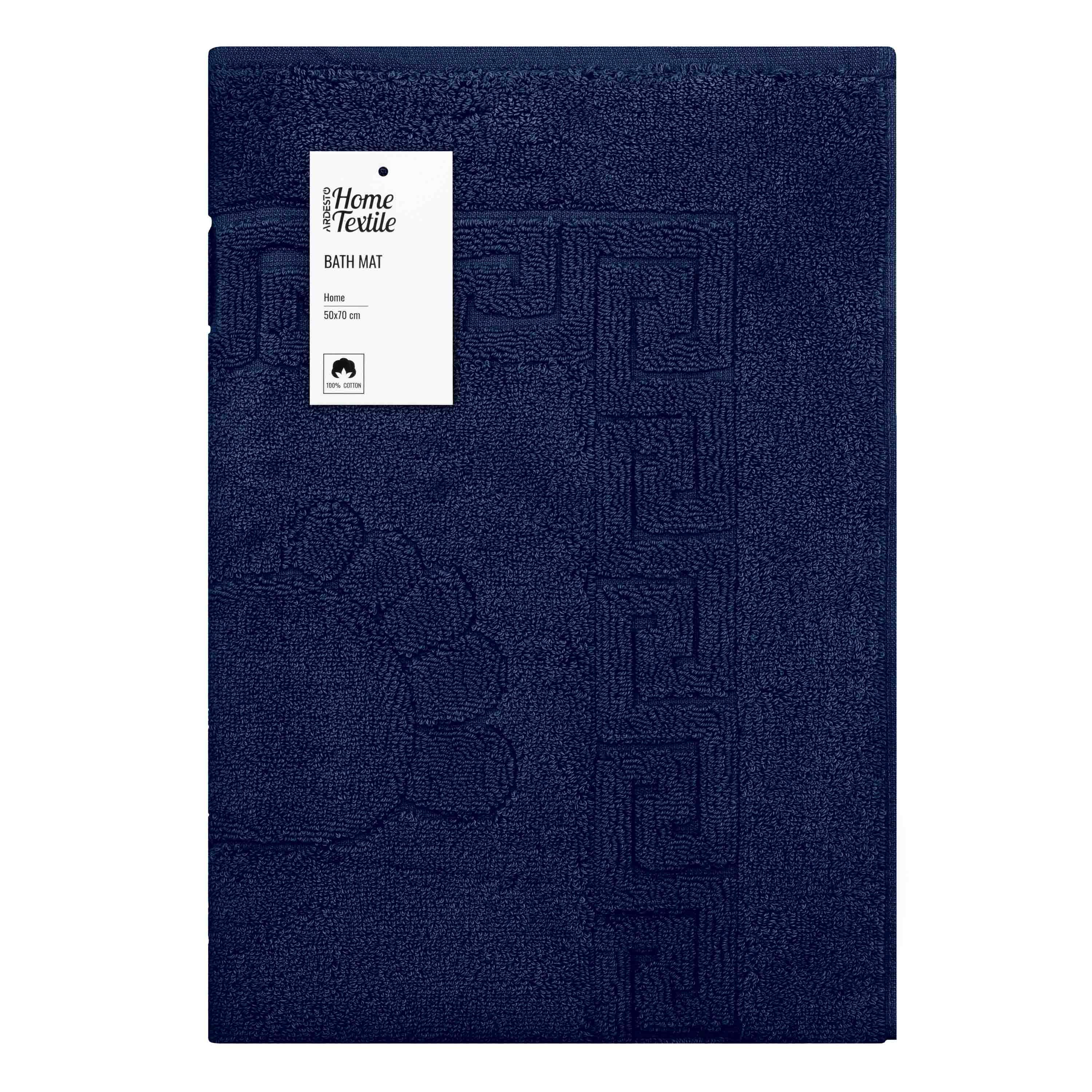Махровый коврик для ванной 50х70 см темно-синий из хлопка с плотностью 650 г/м2