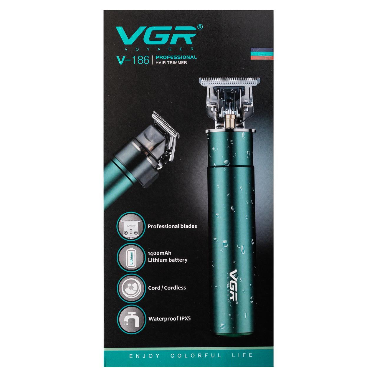 аккумуляторный триммер для бороды VGR в интерьере — зелёный корпус, компактный дизайн, IPX5