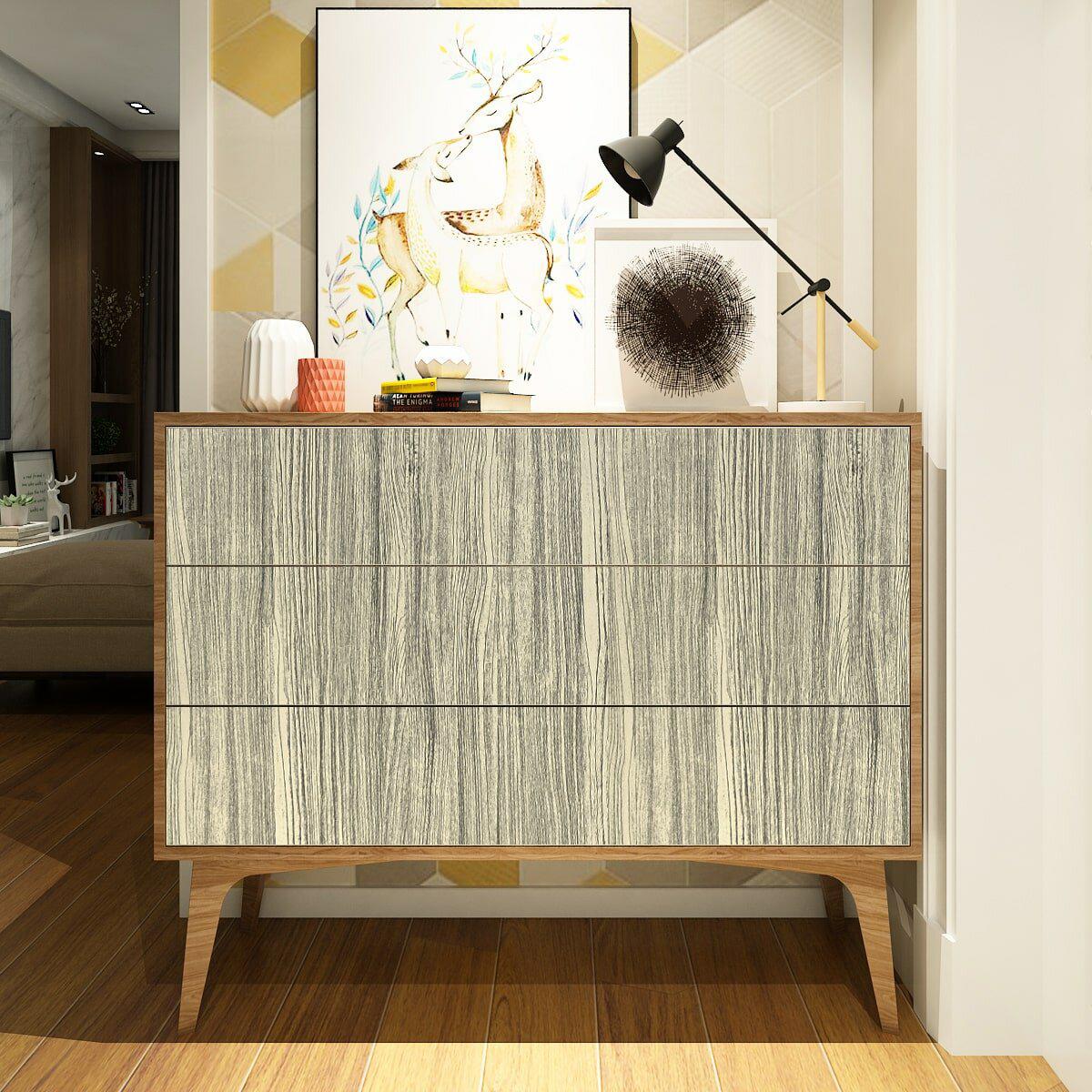 Пленка для реставрации мебели и интерьера — пример оклейки комода рельефной матовой пленкой под дуб