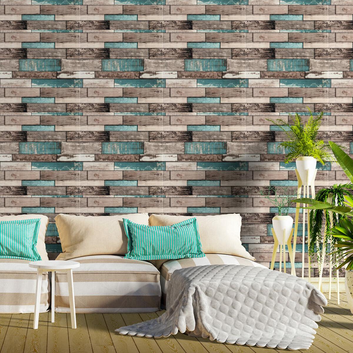 3D панель синее дерево в интерьере – самоклеящиеся декоративные панели для стен 700x700x6 мм