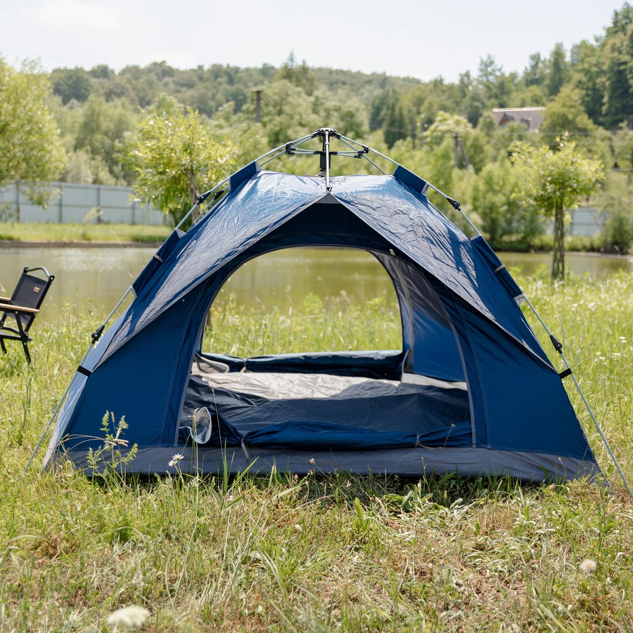 автоматическая палатка на 3 человека, установка в природе, размер 190×190×140 см