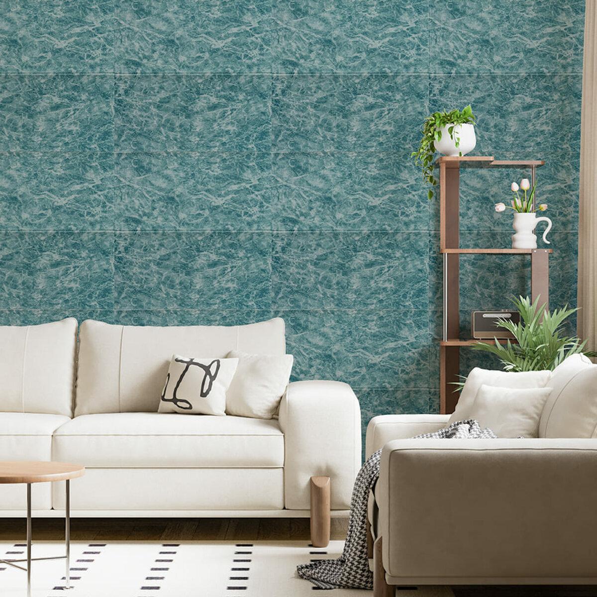 Интерьер с декоративной самоклейкой 3D панелью морской мрамор 700x700 для стен