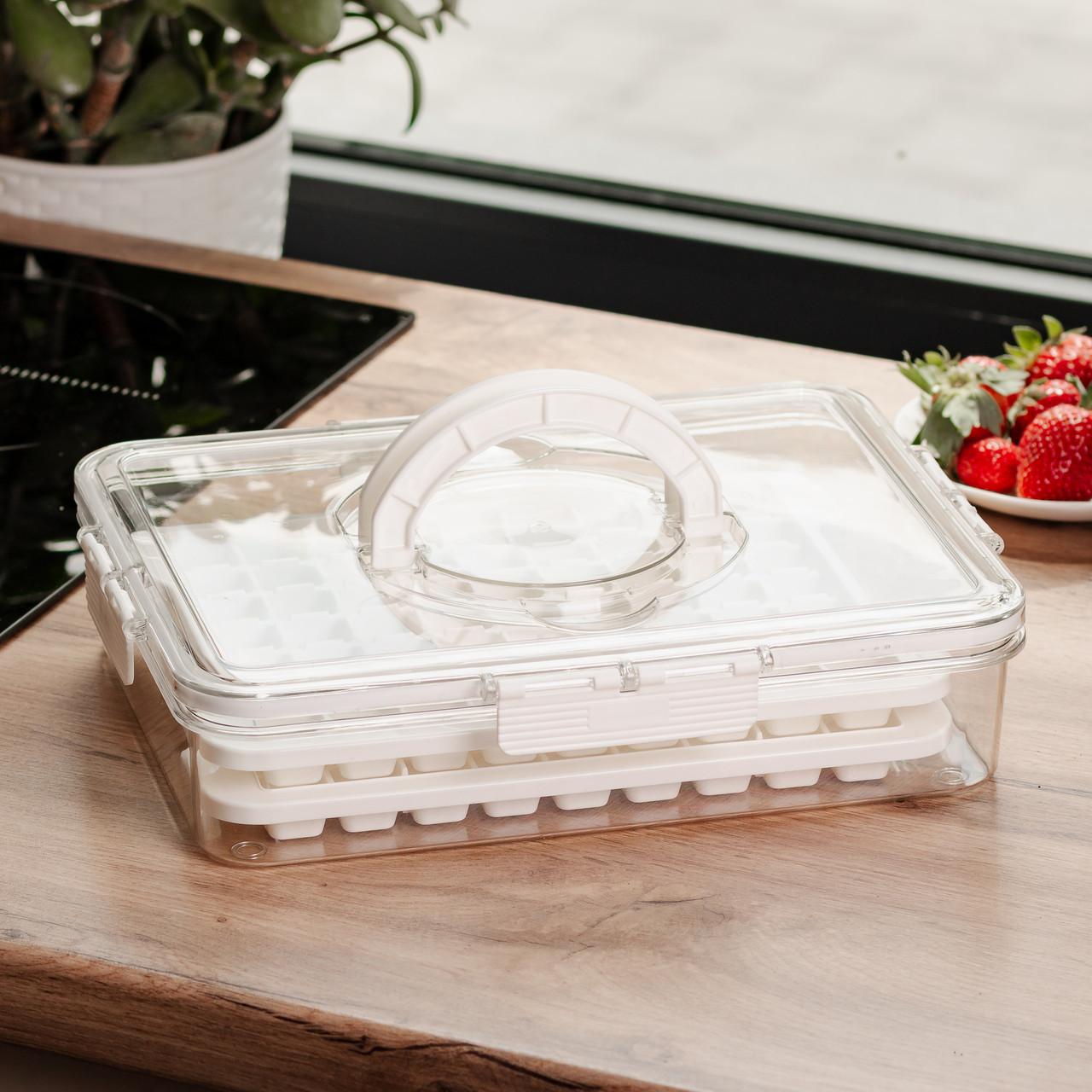 Пищевой пластиковый контейнер для заморозки с 126 ячейками и крышкой с ручками