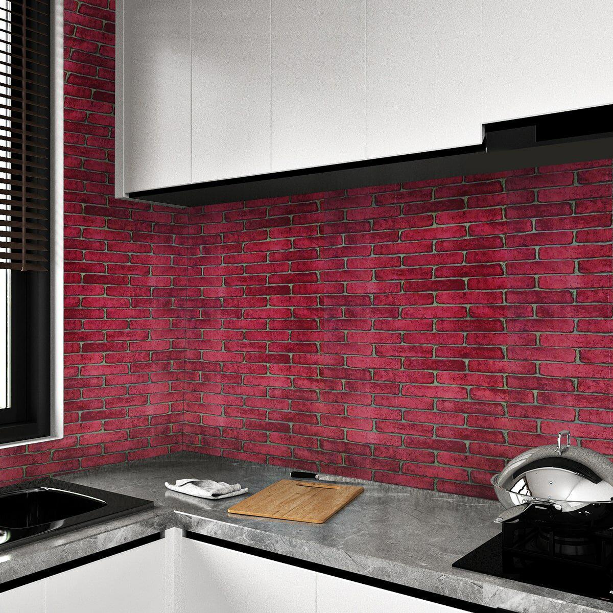 Декоративная самоклеящаяся пленка красный кирпич в интерьере кухни — пленка для мебели и стен имитация кирпича