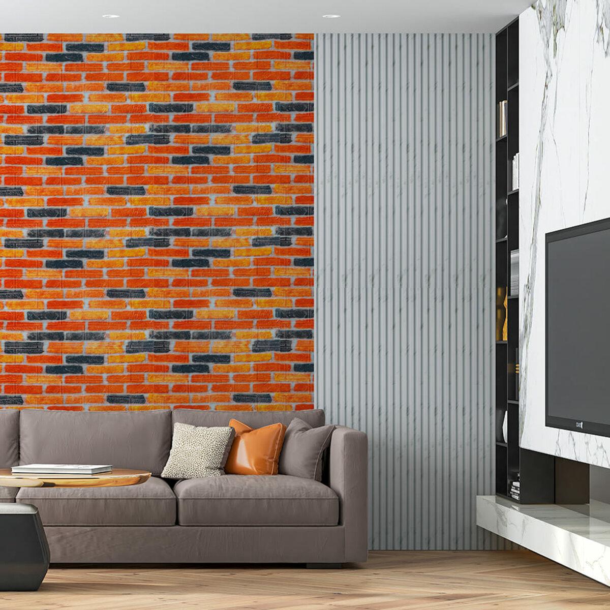Самоклеящаяся 3D панель под кирпич в интерьере, рулон 20000x700x3мм