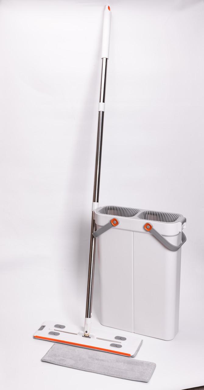 Плоская швабра с микрофиброй и ведро с отжимом, набор для мытья пола