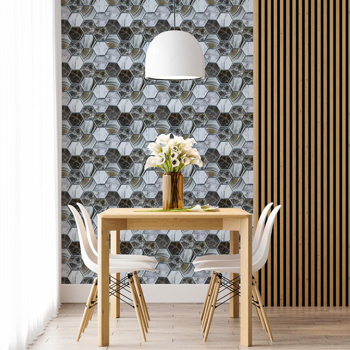 Отделка стен самоклеящаяся ПВХ плитка Соты в интерьере — панель 280x300 мм