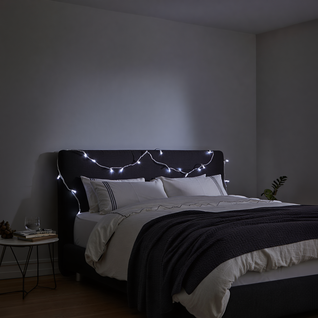 гирлянда нитка для интерьера 6 м 50 LED — белая светодиодная гирлянда на изголовье кровати