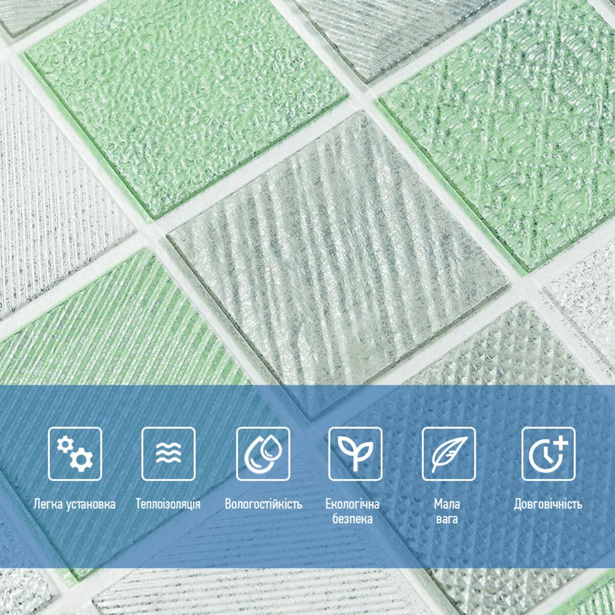 Крупный план 3D панели мозаика зелёная — влагостойкие стеновые панели из ППП, текстура и структура