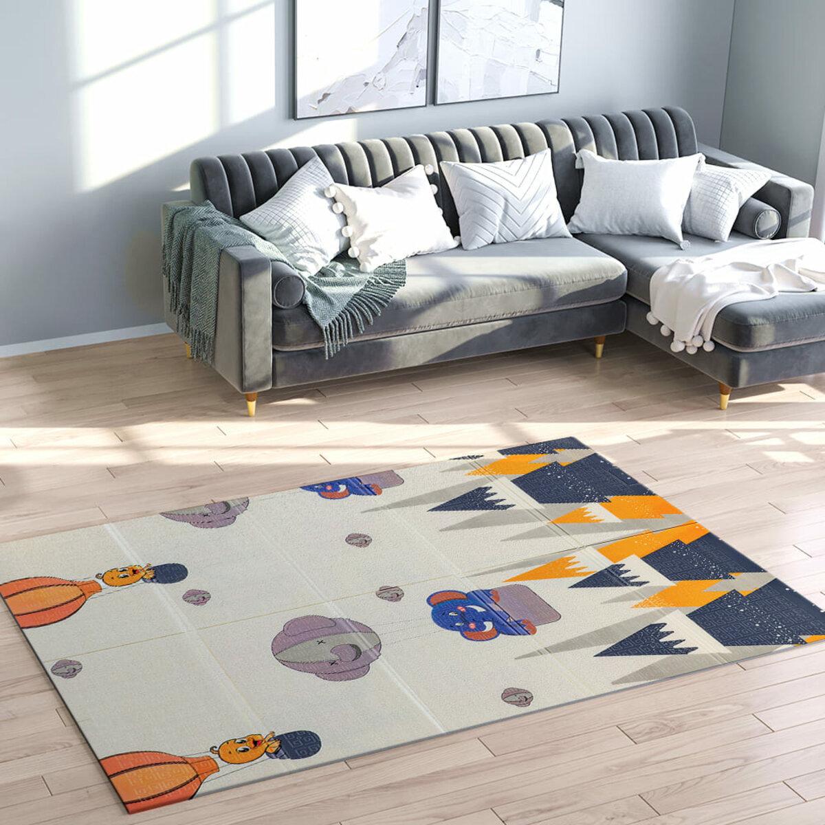 Дитячий складний термокилимок з принтом ведмедики в інтер’єрі, м’який килимок на підлогу 117х177 см