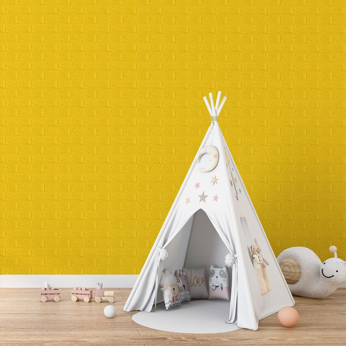 самоклеящиеся 3D панели для стен желтый в интерьере — панель под кирпич 700х770мм