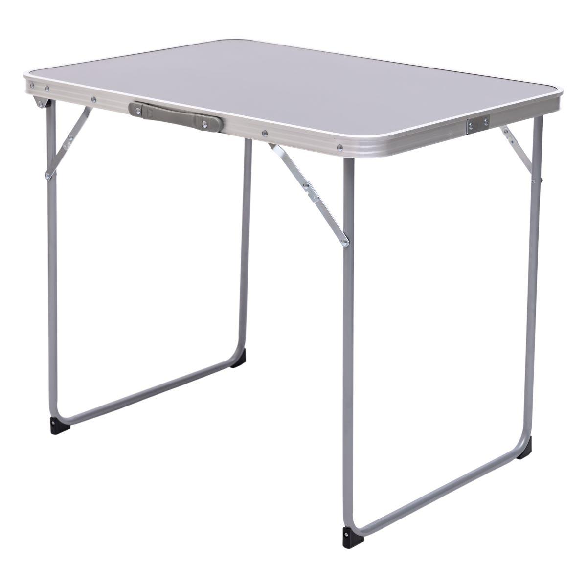 Компактный туристический складной стол 75×55×65 см серый — вид сбоку, прочный каркас и МДФ столешница