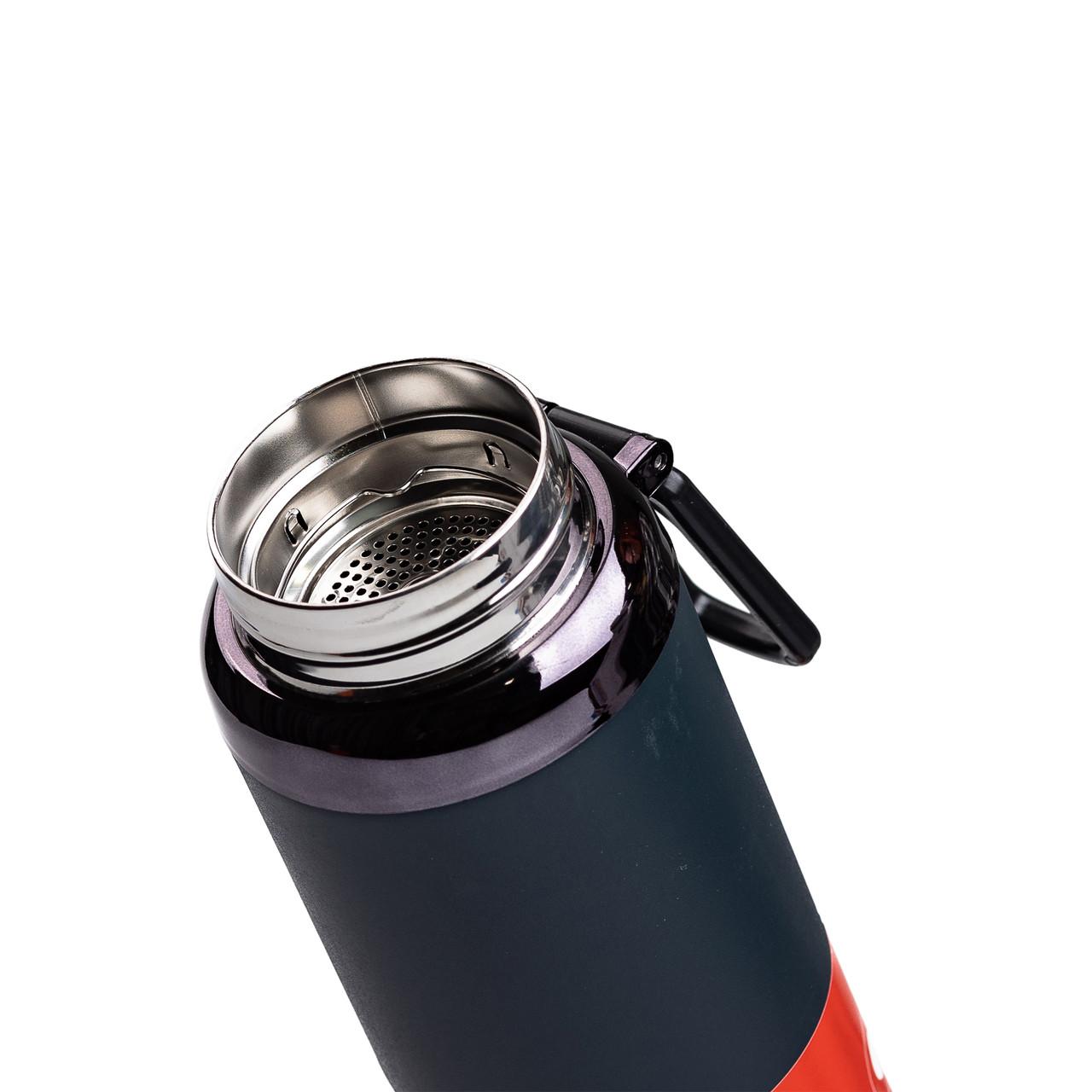 вакуумный термос для путешествий 1 л — крупный план горловины и сетки, нержавеющая сталь