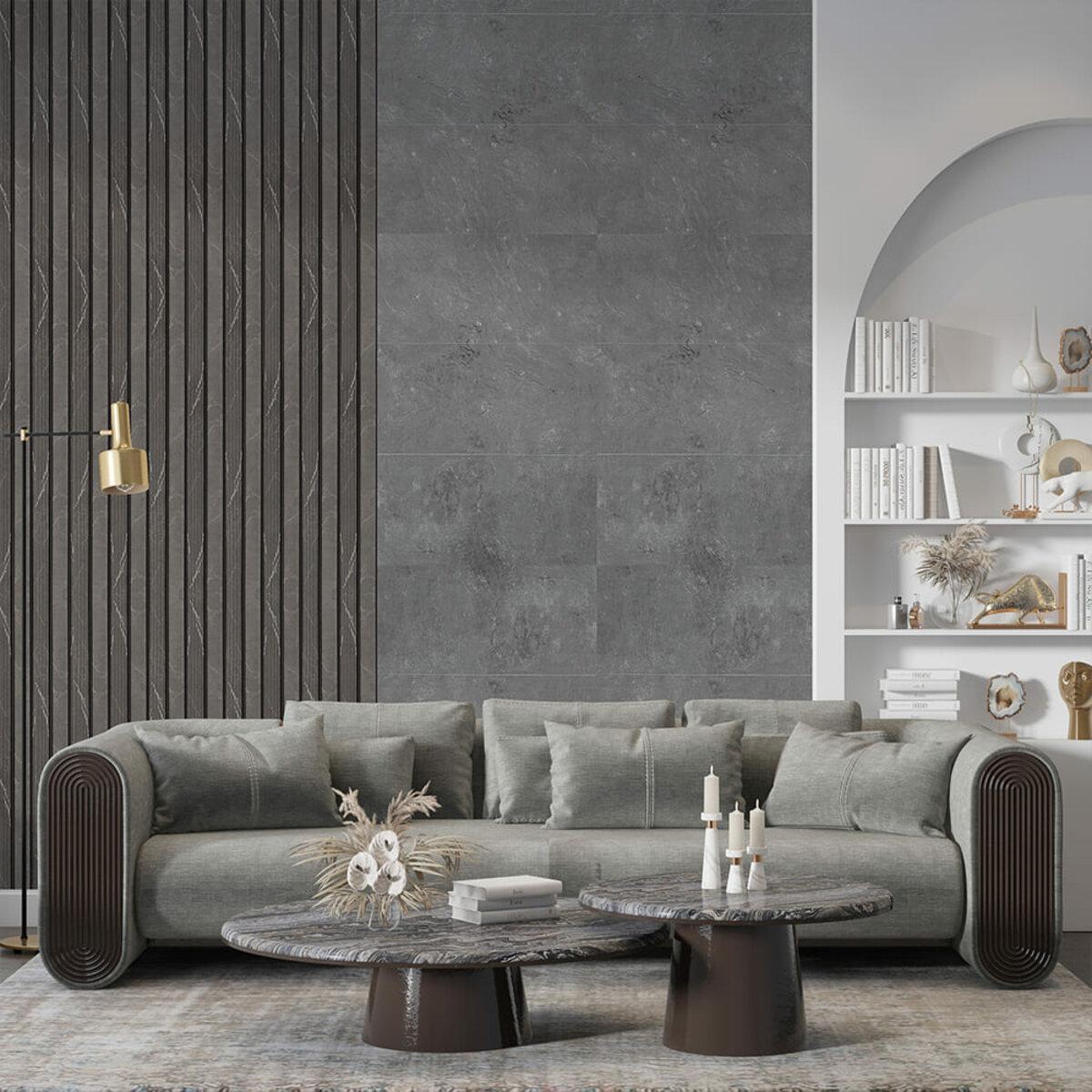 Стеновая PET плитка 600x300 мм в интерьере — имитация камня, панель для стен