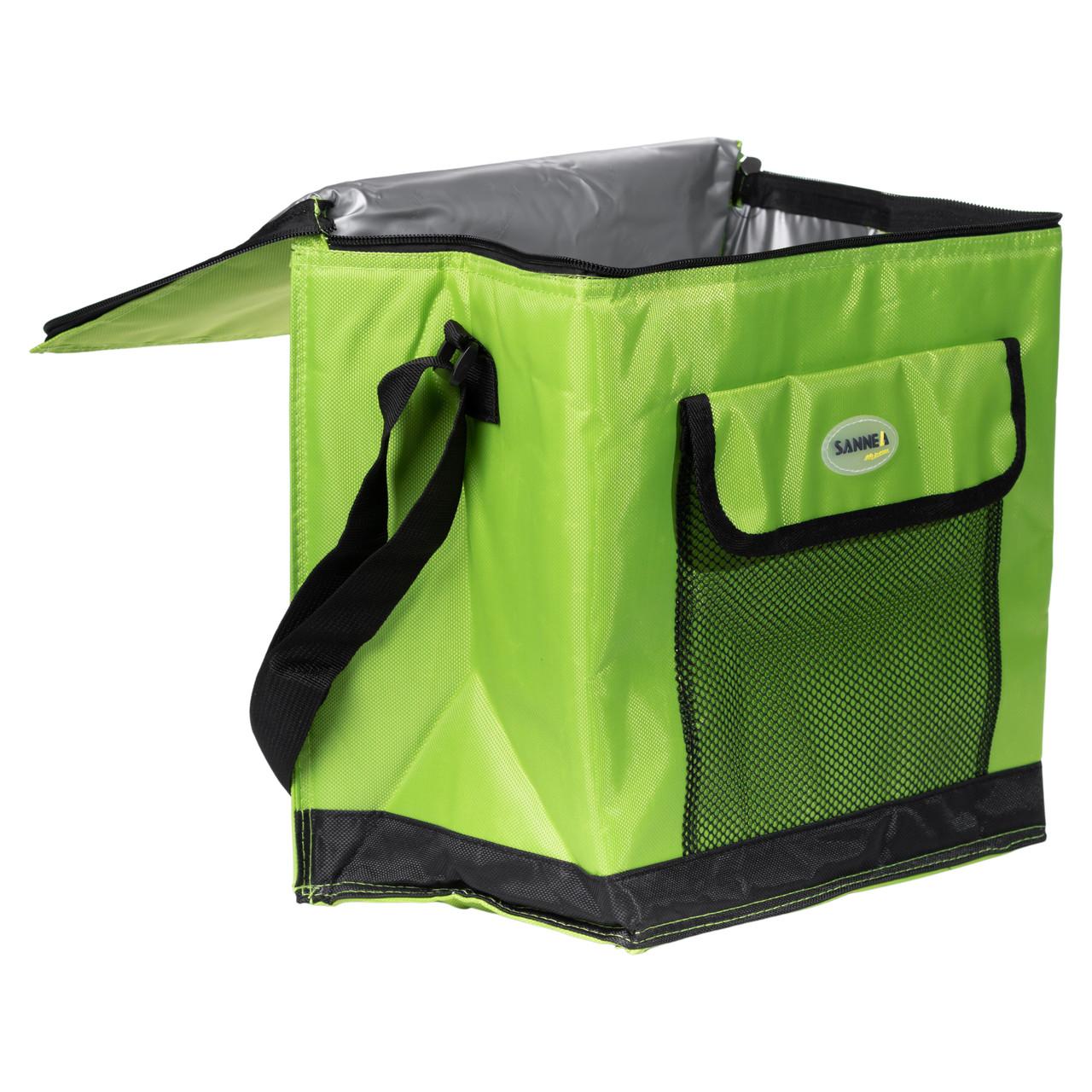 дорожная охлаждающая сумка для рыбалки салатовая 18 л с открытой крышкой и ремнём