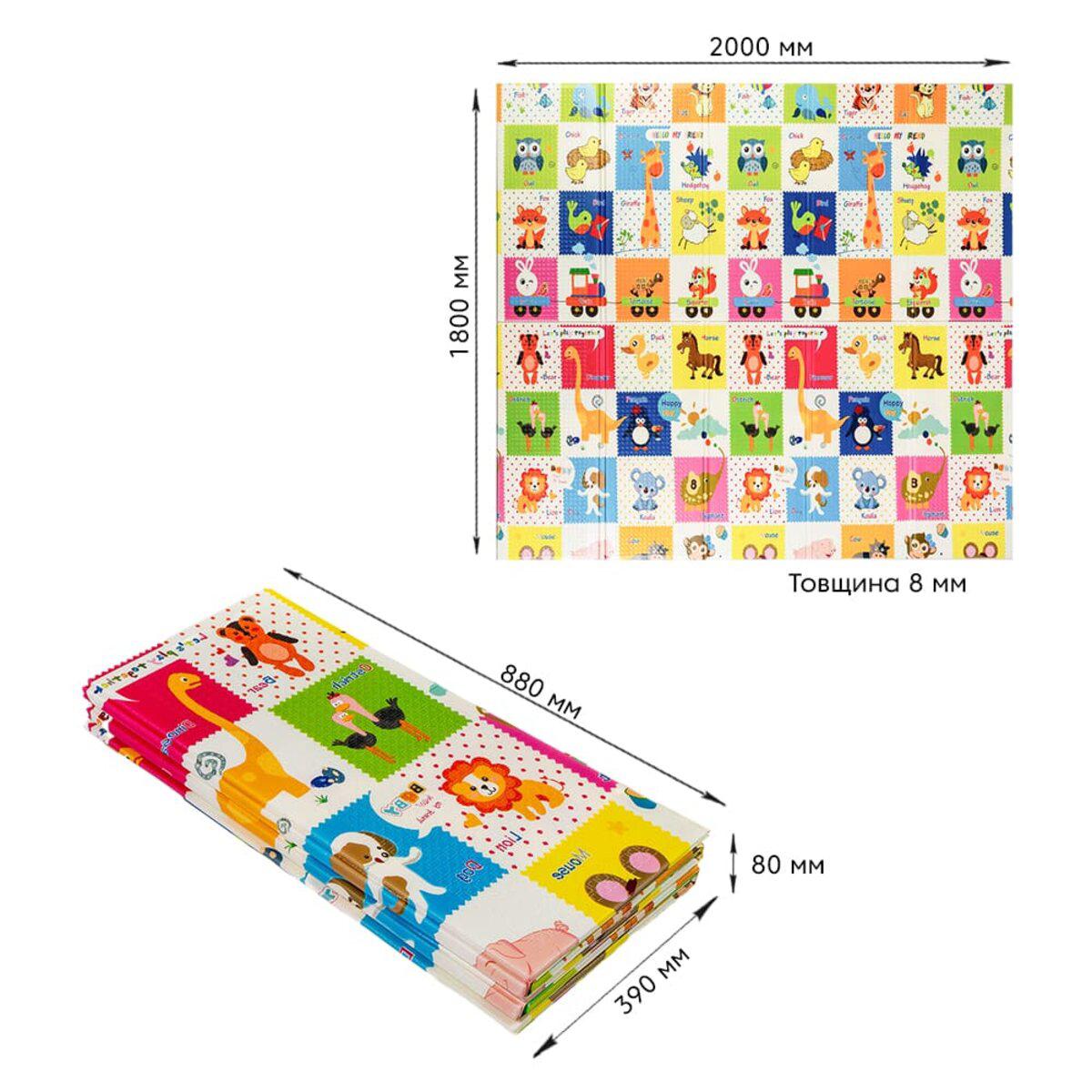 Складной развивающий коврик 180x200x8 мм с размерами — двусторонний игровой коврик с принтом