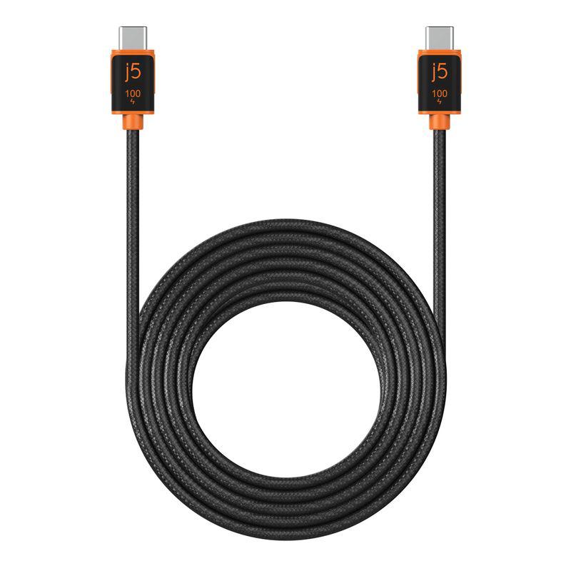 Кабель USB-C на USB-C j5create 3 м у чорному подвійному обплетенні для заряджання до 100 Вт