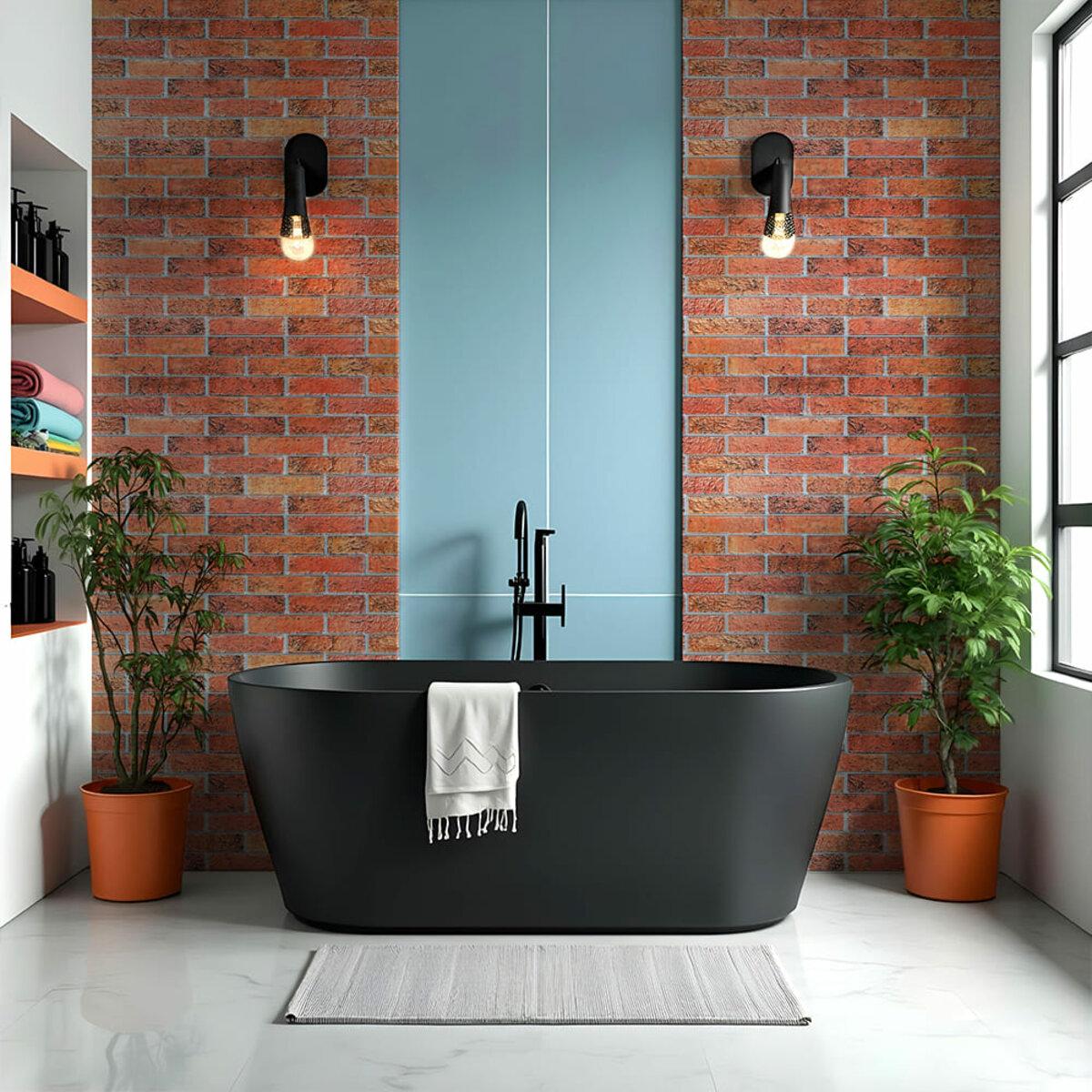 ПВХ панель под кирпич 960x480 мм в интерьере, декоративная панель ПВХ для стен