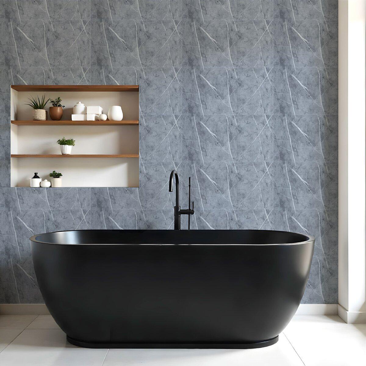 Стеновая самоклеящаяся PET плитка 600x300 мм в интерьере — плитка для ванной и кухни PET, имитация мрамора