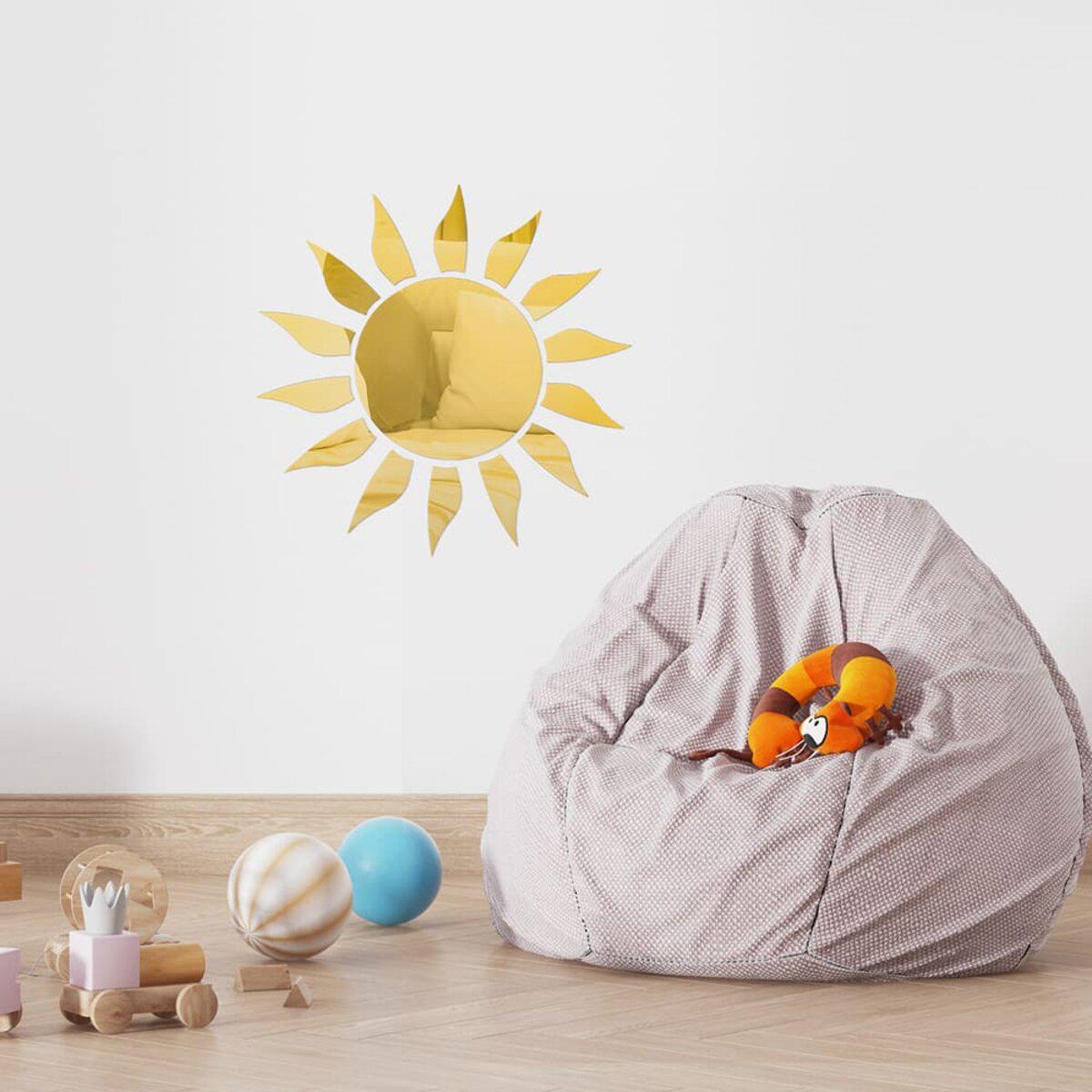 зеркальный акриловый декор солнце в интерьере — золотые самоклеящиеся наклейки для стен