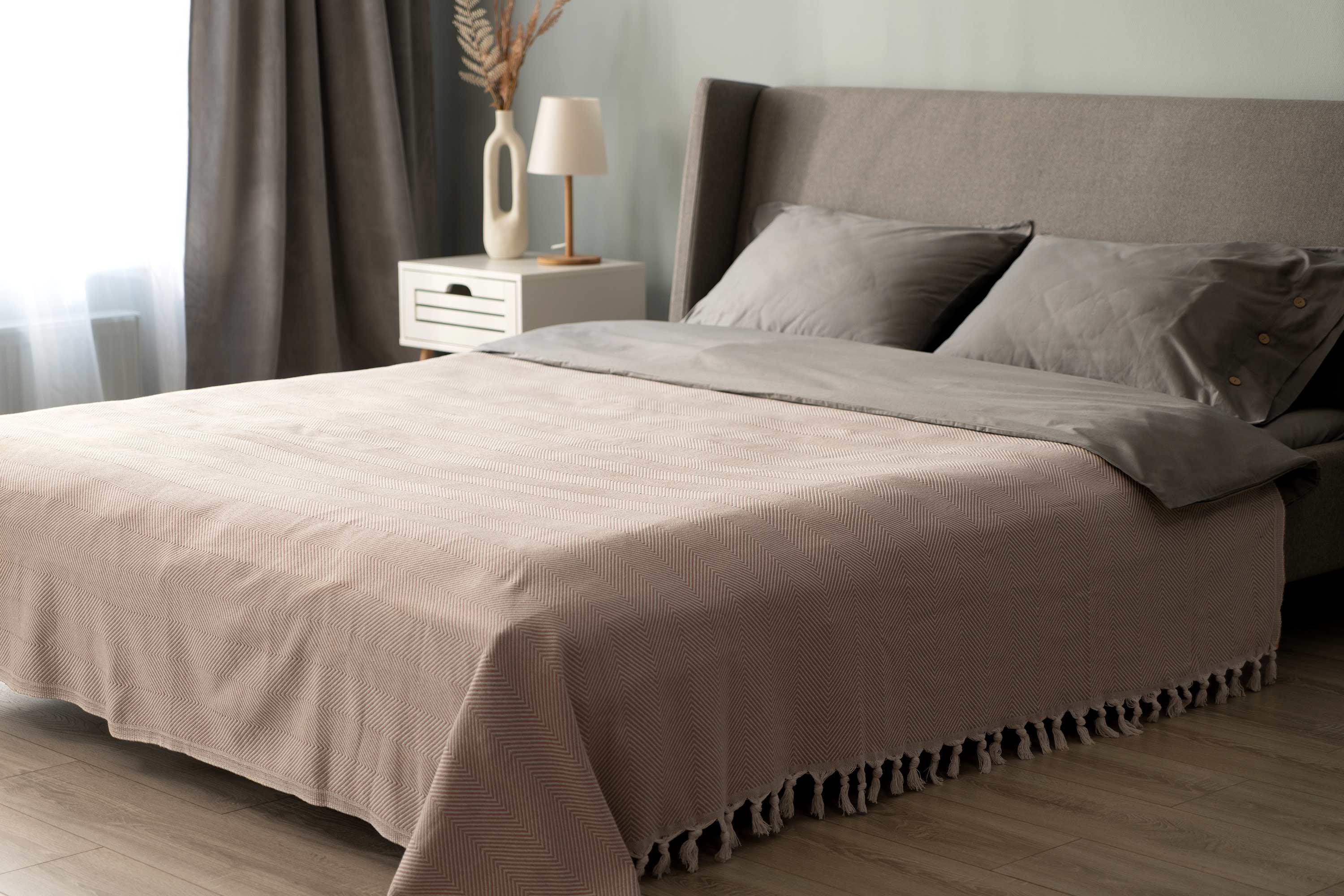 покрывало для спальни 140x190 — бежевый хлопковый плед, лёгкое покрывало для спальни