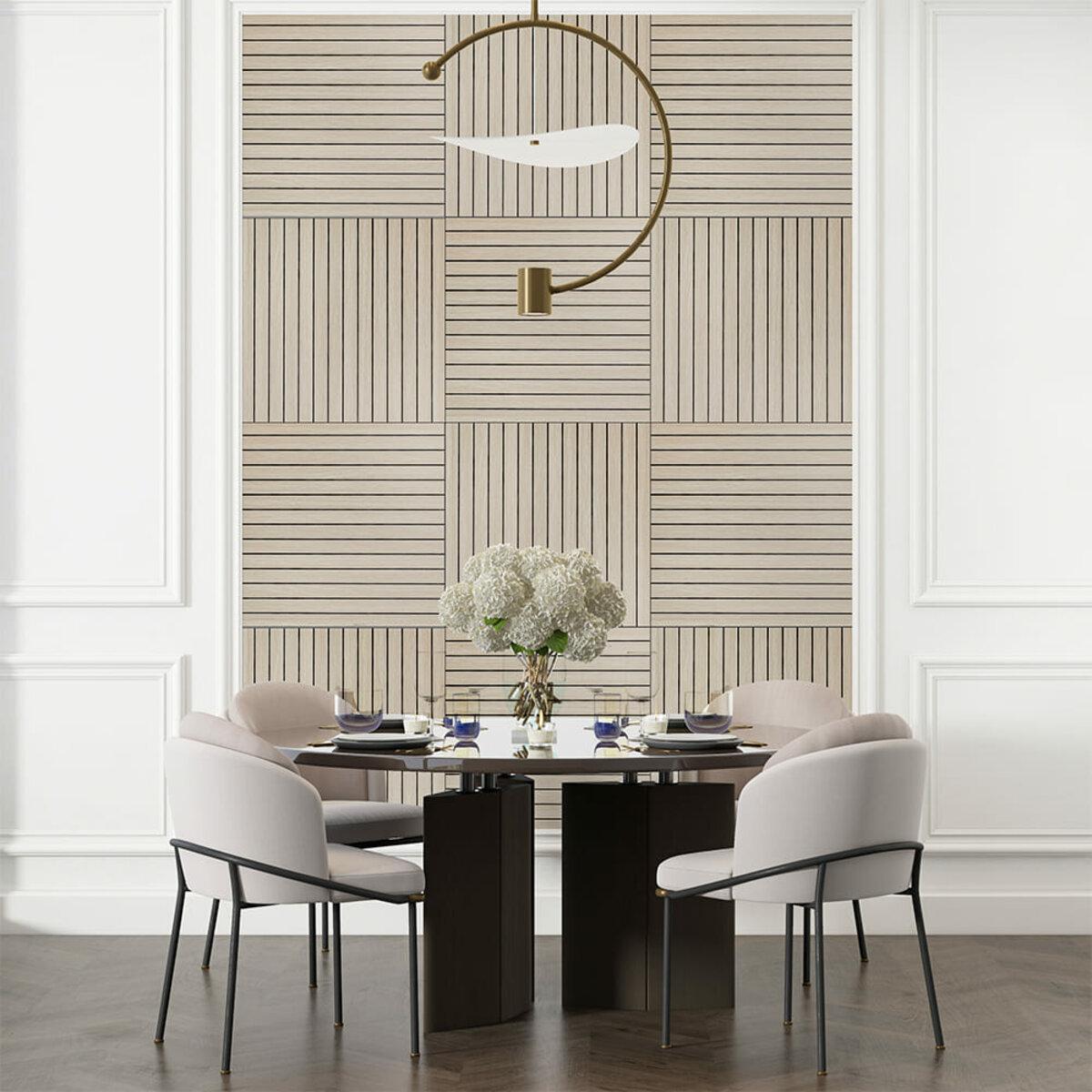 Виниловые 3D рейки для стен в интерьере, Дуб жемчужный песок, панель 600х600